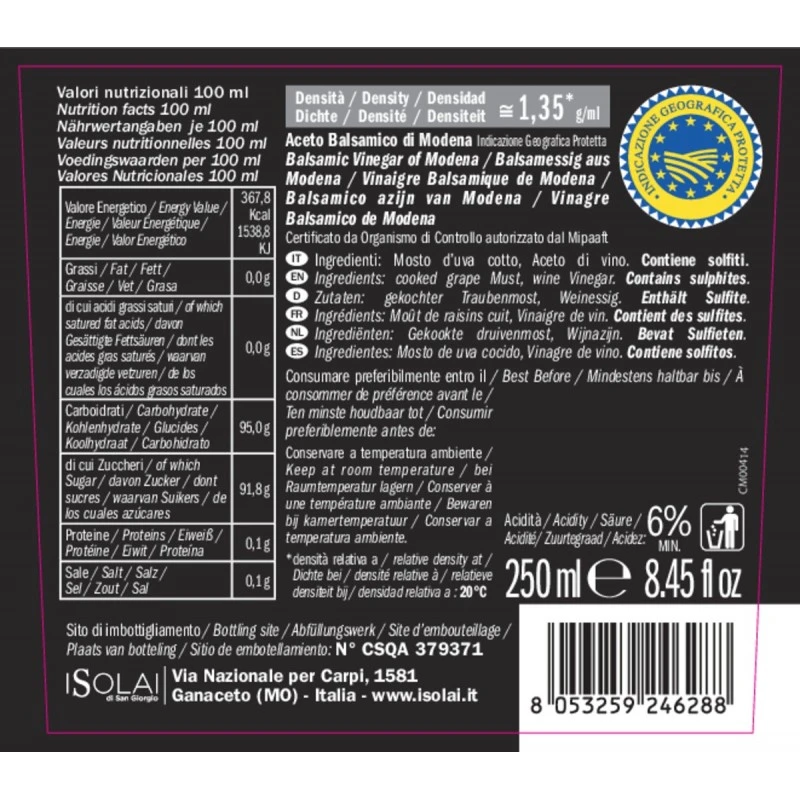 I SolaiBalsamic Vinegar Of Modena PGI Allambrusco 250ml 2 I SolaiBalsamic Vinegar Of Modena PGI Allambrusco 250ml - Image 2
