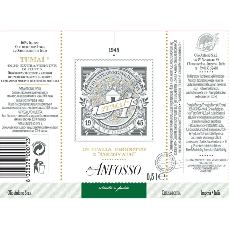 AnfossoExtra Virgin Olive Oil 100% Italiano TUMAI Wrapped Gold 500ml 2 AnfossoExtra Virgin Olive Oil 100% Italiano TUMAI Wrapped Gold 500ml - Image 2