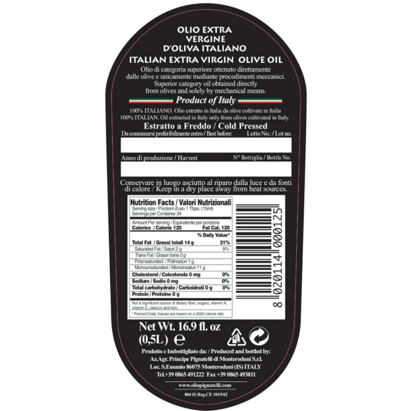 PignatelliExtra Virgin Olive Oil Classico 500ml 2 PignatelliExtra Virgin Olive Oil Classico 500ml - Image 2