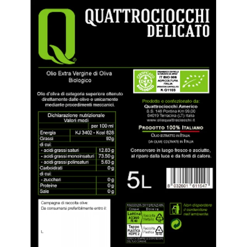 QuattrociocchiExtra Virgin Olive Oil Delicato Leccino Organic Can 5l 2 QuattrociocchiExtra Virgin Olive Oil Delicato Leccino Organic Can 5l - Image 2