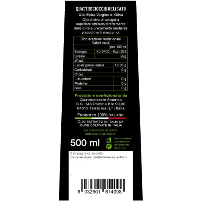 QuattrociocchiExtra Virgin Olive Oil Delicato Leccino 500ml 2 QuattrociocchiExtra Virgin Olive Oil Delicato Leccino 500ml - Image 2