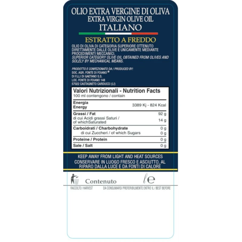 Fonte Di FoianoExtra Virgin Olive Oil Grand Cru 500ml 2 Fonte Di FoianoExtra Virgin Olive Oil Grand Cru 500ml - Image 2