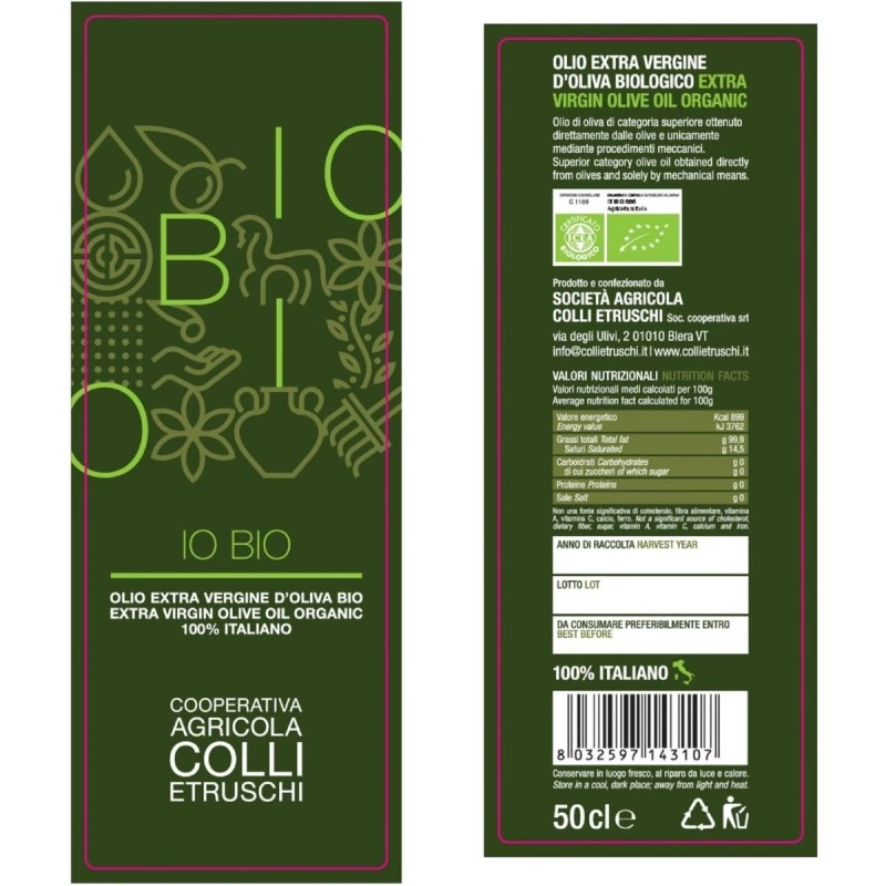 Colli EtruschiExtra Virgin Olive Oil Io Bio 500ml 2 Colli EtruschiExtra Virgin Olive Oil Io Bio 500ml - Image 2