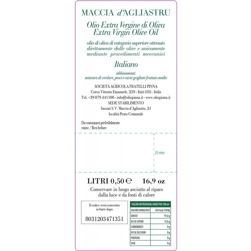 Fratelli PinnaExtra Virgin Olive Oil Maccia D'Agliastru 500ml 2 Fratelli PinnaExtra Virgin Olive Oil Maccia D'Agliastru 500ml - Image 2