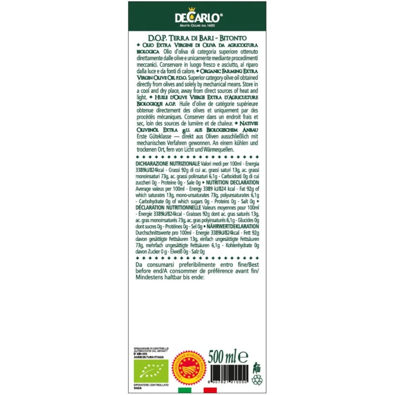 De CarloExtra Virgin Olive Oil PDO Tenuta Arcamone Organic 500ml 2 De CarloExtra Virgin Olive Oil PDO Tenuta Arcamone Organic 500ml - Image 2