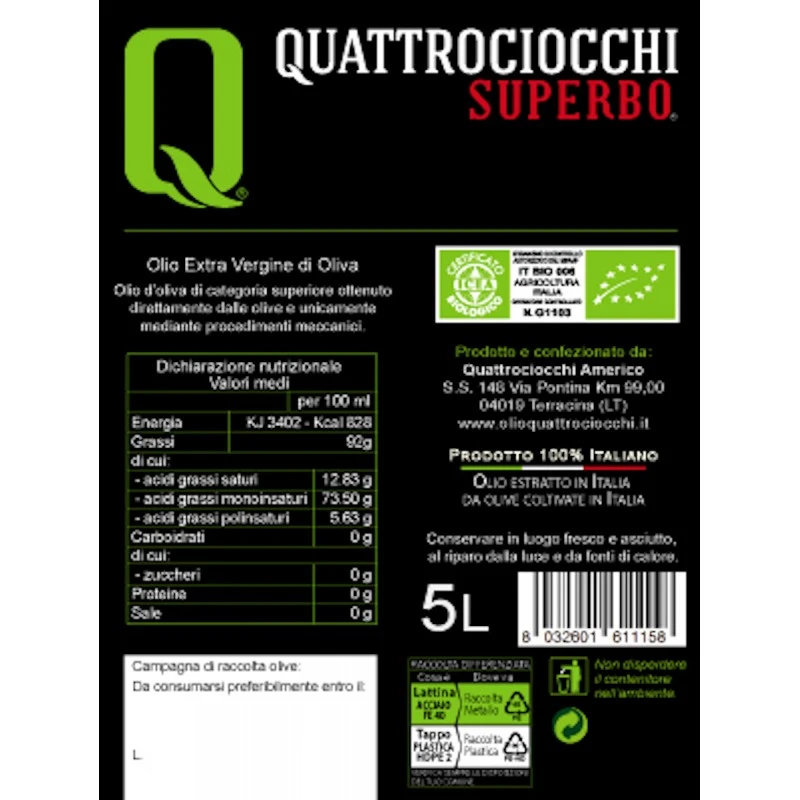 QuattrociocchiExtra Virgin Olive Oil Superbo Moraiolo Organic Can 5l 2 QuattrociocchiExtra Virgin Olive Oil Superbo Moraiolo Organic Can 5l - Image 2