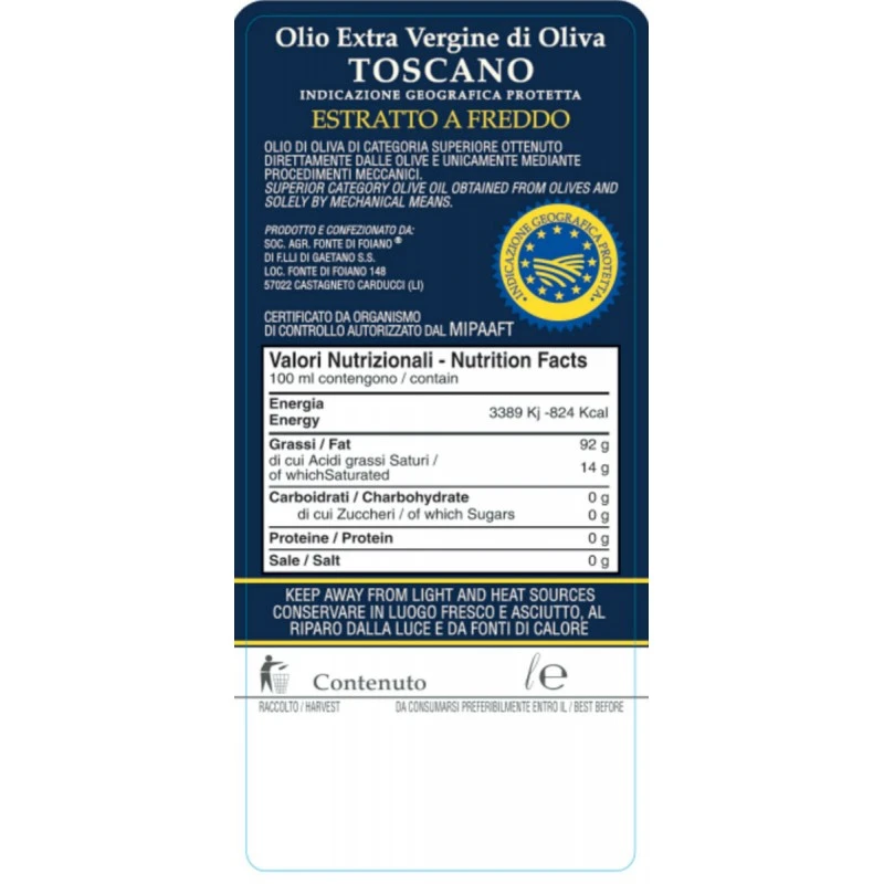 Fonte Di FoianoExtra Virgin Olive Oil Toscano IGP 500ml 2 Fonte Di FoianoExtra Virgin Olive Oil Toscano IGP 500ml - Image 2